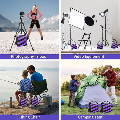 4 Packs Purple Sandbag Weight Bags for Light Stand Photography Video Equipment, Heavy Duty Saddlebags for Backdrop Stand, Photo Tripod, Canopy, Pop up Tent, Umbrella Base, Fishing Chair, Picnic Table