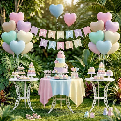 Pastel Heart Balloons, 12 Pcs Rainbow Macaron Pink Blue Green Purple Yellow Apricot Heart Shape Foil Balloon, 18 Inch Pastel Colorful Helium Balloon for Baby Shower Birthday Easter Bridal Shower Party