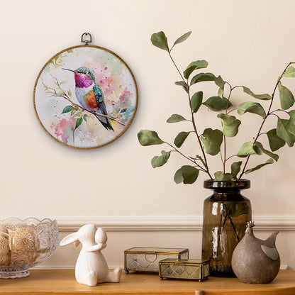 DILSJ Hummingbird Decor, Hummingbird Gifts for Women Canvas Wall Art Framed, Cottagecore Bird Hanging Decorations for Home Bedroom Living Room, 10x10 Inch