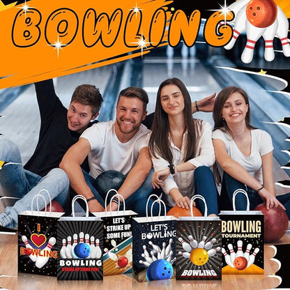 Kolldenn 24 Pcs Bowling Party Favors Bags Bowling Ball Goodie Gift Paper Bags with Handles Sport Candy Treat Pouch for Ball Birthday Party Decorations Supplies