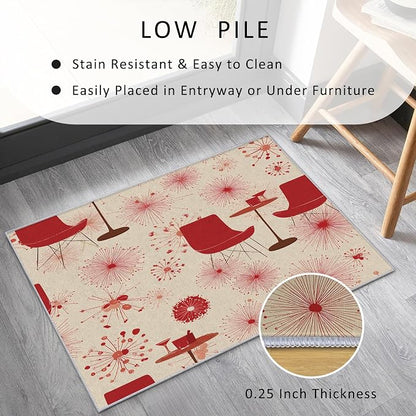 50s Retro Rug Square 8x8 60s 70s Mid Century Modern Pattern Area Rugs for Living Room, Bedroom, 50s Retro Home Decor Accessories Indoor Carpet, Non Slip & Machine Washable