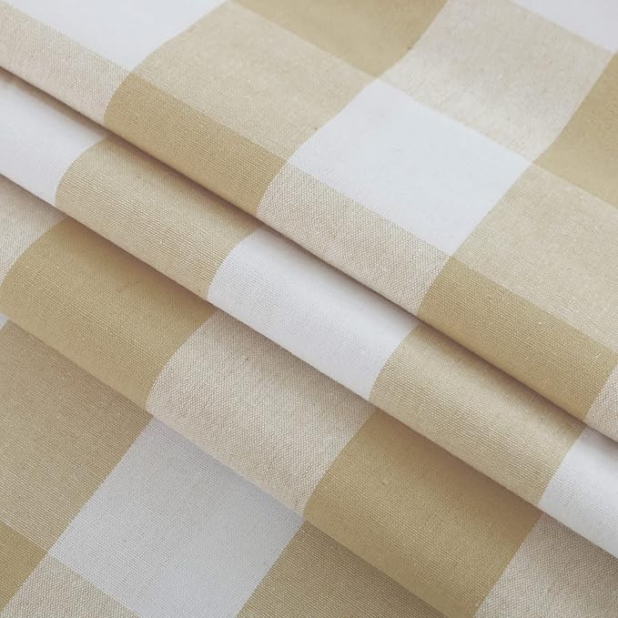 3 Pc Cotton Classic Country Farmhouse Kitchen Window Curtain Grommet Top -Beige & White Buffalo Check Tier & Valance Set, 54" x 18" / 32" x 24"