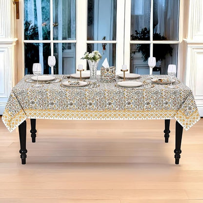 Ridhi Hand Block Print Goldenrod Yellow Rectangle Cotton Tablecloth 102" x 48" Reusable Table Cover Decorative Everyday Use for Dining, Farmhouse, Home Gift for Spring, Easter, Valentine