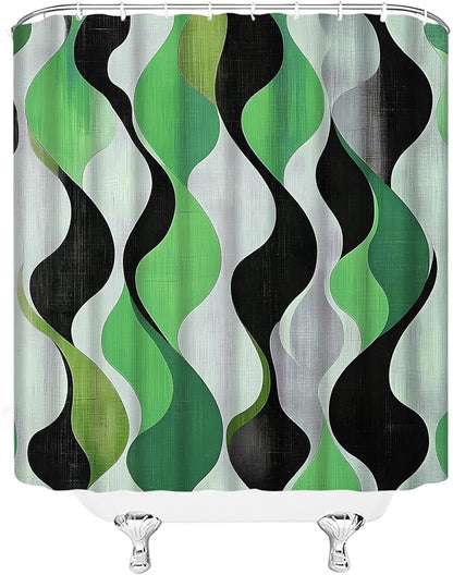 Mid Century Shower Curtain Boho Minimalist Modern Abstract Aesthetic Geometric Striped Atomic Retro Earthy Fabric Bathroom Decor Set with Hooks(70" WX70 H)