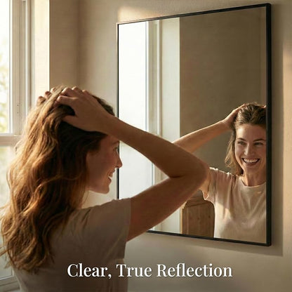 30"x36" Black Bathroom Mirror for Wall, Shatterproof Tempered Glass, Rectangle Narrow Frame Vanity Mirror, H/V Wall-Mounted, Ultra-Flush
