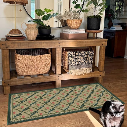 Front Door Mat Indoor Entrance - 2x4.3 Ft Washable Layered Doormat Outdoor Entrance Porch Rug Non-Slip Jute-Look Khaki Farmhouse Trellis Runner Rug for Kitchen Bedroom Laundry Room Porch Decor