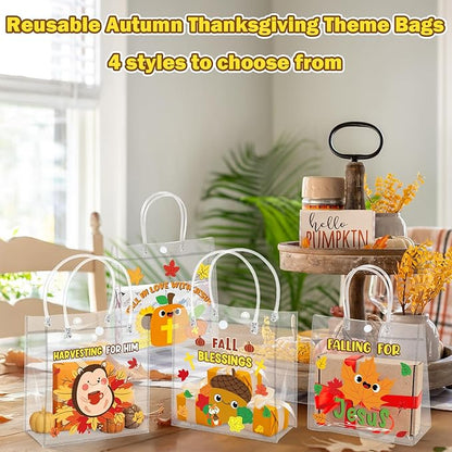 H1vojoxo Fall Blessings Gift Bags - 24PCS Religious Fall Clear PVC Gift Bags with Handle Reusable Christian Autumn Goodie Candy Bag for kids Sunday School Autumn Thanksgiving Party Favor Tote Bag