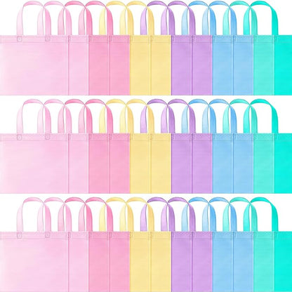 Sunnymove 36 Pcs Pastel Gift Bags Bulk with Handles, Small Non Woven Reusable Party Favor Bags, Treat Goodie Totes for Birthday, Baby Shower, Wedding, Bridal Shower, Graduation Supply
