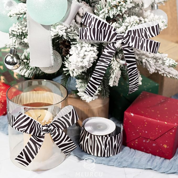Zebra Ribbon Set 3 Rolls Animal Print Grosgrain Ribbons 5/8", 7/8", 1.5", Jungle Safari Printed Ribbon for Crafts, Gift Wrapping, Flower Bouquet, Wreath & Bows Making, Gift Bags Decor