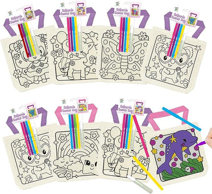 8 Pieces Kids Coloring Goodie Bags, Reusable Canvas Bag, Cute Art Party Favors, Color Your Own Bags for DIY Painting Birthday Carnival Celebration, Party Supplies Gift, Girls