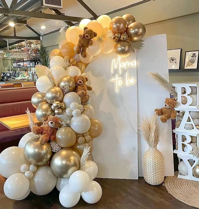 Sand White Gold Balloon Arch Kit, Matte White Cream Balloons Metallic Gold Beige Balloons for Boho Neutral Baby Shower Engagement Wedding Bridal Shower Birthday Anniversary Decorations
