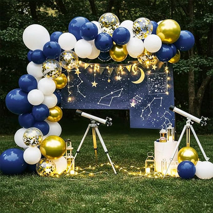 Netnology Navy Blue Gold Balloons Set, 60Pcs 12 Inch Navy Blue White Metallic Gold and Gold Confetti Latex Balloon for Birthday Baby Shower Bridal Shower Wedding Graduation Party Decorations