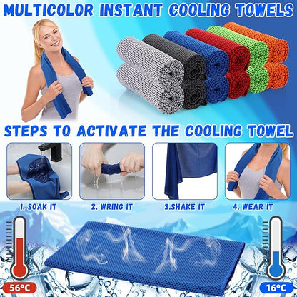 Teenyyou 48 Collapsible Water Bottles Bulk 16 oz with Carabiner Clip Cooling Towels 40'' x 12'' Reusable Leak Proof Water Bottles Mixed Color Ice Towel for Sports Biking Hiking Outdoor (6 Colors)