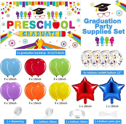 Oudain Kindergarten 2026 Graduation Party Decorations Kit Includes Preschool Graduation Backdrop and Balloon Garland for 2026 Pre Elementary Celebration Decoration Party Supplies(White)