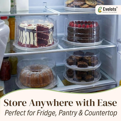 Evelots 12-Inch Airtight Cake Container with Lid - Portable Carrier for Pies, Cakes, Cupcakes & More - BPA-Free Clear Plastic - Secure & Easy Transport