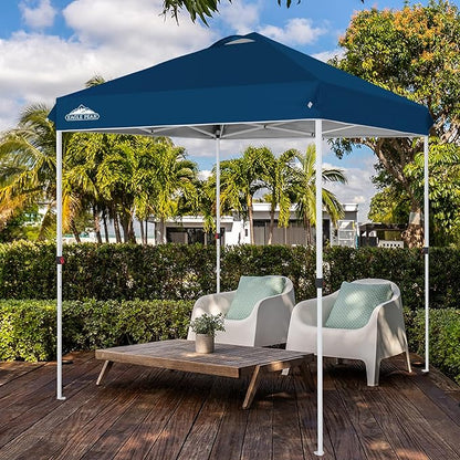 EAGLE PEAK Pop Up Canopy Tent with Wheeled Carry Bag, 8 Stakes, 4 Ropes, Easy Set Up Tent Canopy, 6.6x6.6 ft, Dark Blue