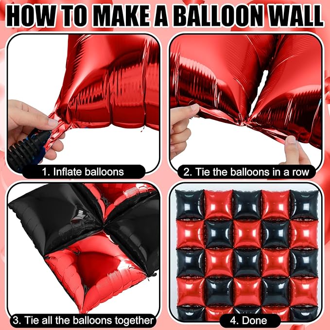 Seenelling Red Black 133 Pcs Graduation Decorations 2026 Set Red Black Balloons Boxes with Letters 2026 Grad Square Foil Balloons Complete Party Supplies for High School College Celebrations