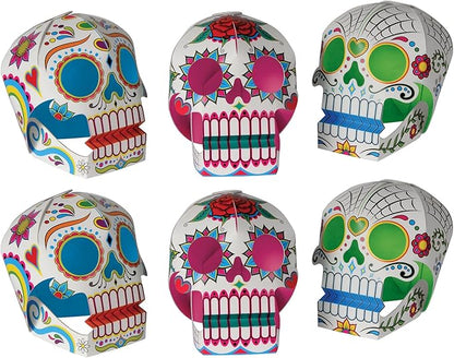 Beistle 6 Piece Three Dimensional Sugar Skull Day Of The Dead Centerpieces - Eye-Catching Dia De Los Muertos Party Decorations, Made In USA Since 1900
