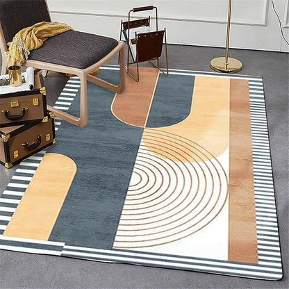 Vintage Modern Mid Century Area Rug, Abstract Geometric Irregular Stripes Non Slip Bedroom Rugs, Breathable Durable Carpet for Indoor Study Living Room Office Decor Rug - 3 ft x 5 ft