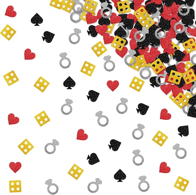 120pcs Casino Bachelorette Confetti, She Said Yes We Said Vegas Table Decor, Las Vegas Dollar Paper Scatter, Silver Glitter Lucky in Love Table Decoration, Casino Bridal Shower Party Decoration