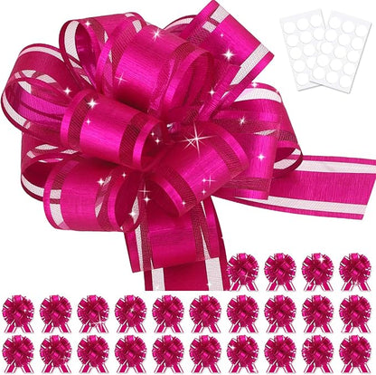 24 pcs Rose Pink Pull Bow for Gift Basket Wrapping Xmas Gift Bows Presents Wrap Ribbon Bow for Christmas Tree Bottles Bouquet Flower Valentine's Day Party Decor (Rose Pink-G)