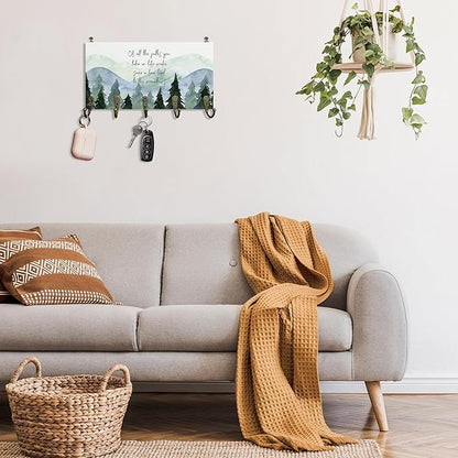 Rustic Cabin Mountain Decor Key Holder for Wall 10"x5.12", Mountain House Key Hanger Wall Mount, Of All the Paths You Take in Life Camp Wooden Hanging Keys Holder Decor for Entryway Front Door