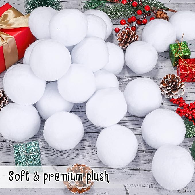 Elcoho 100 Pieces 2 Inch Artificial Snow Toy Ball Set with Bucket for Storage Kids Snow Fight Ball Realistic Snow White Plush Toss Ball for Kids Toss Game Winter Snow Fight Indoor Outdoor Xmas Decor
