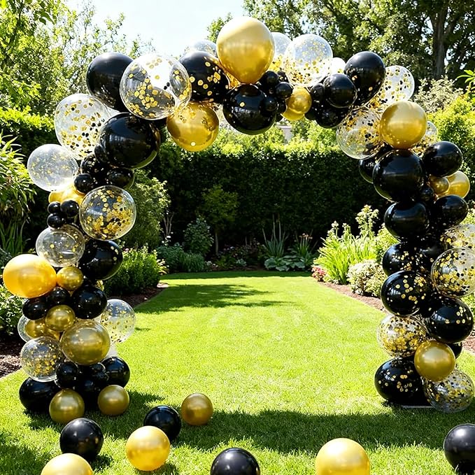60pcs Black and Gold Balloons, 12inch Black and Gold Confetti Balloons for Graduation 2026, Birthday, Anniversary, New Year Party Decorations