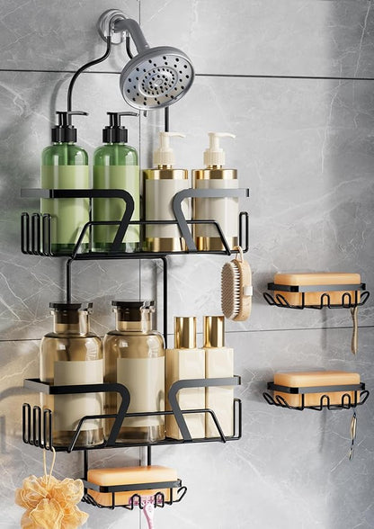 DAOYA Shower Organizer, No Drilling Over Shower Head Caddy with 2 Soap Dish, Rustproof Bathroom Storage Rack for Shampoo Conditioner Soap, Quick-Dry Drainage