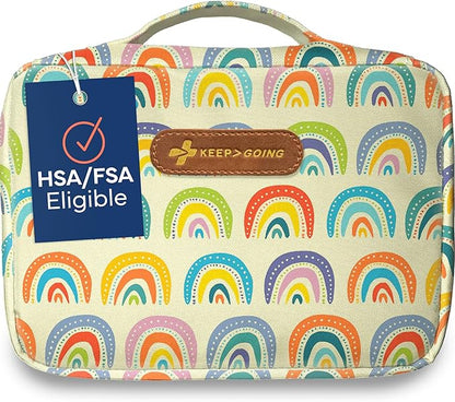KeepGoing Large Home First Aid Kit for Kids – 270 Pc. for Car, Home, Dorm, & Boat with Latex-Free Bandages – 10 x 7 x 3.5 in. Travel First Aid Kit (Sunny Rainbow)