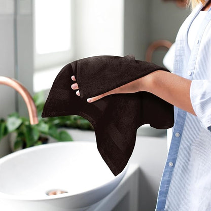 GLAMBURG Ultra Soft 6-Piece Hand Towel Set 16x28-100% Ringspun Cotton - Durable & Highly Absorbent Hand Towels - Ideal for use in Bathroom, Kitchen, Gym, Spa & General Cleaning - Chocolate Brown