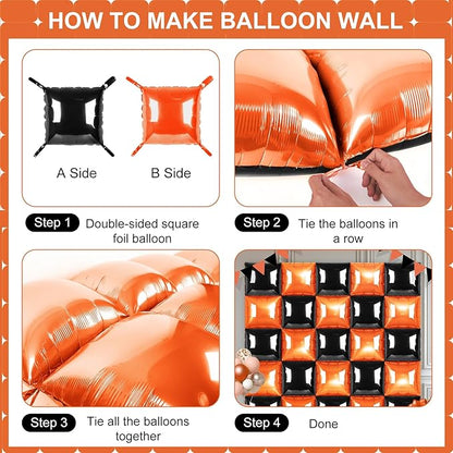 Black and Orange Square Foil Balloons 25 Pcs Metallic Black and Orange Balloons Wall Backdrop for New Year Graduation Birthday Bridal Shower Party Arch Backdrop Decorations
