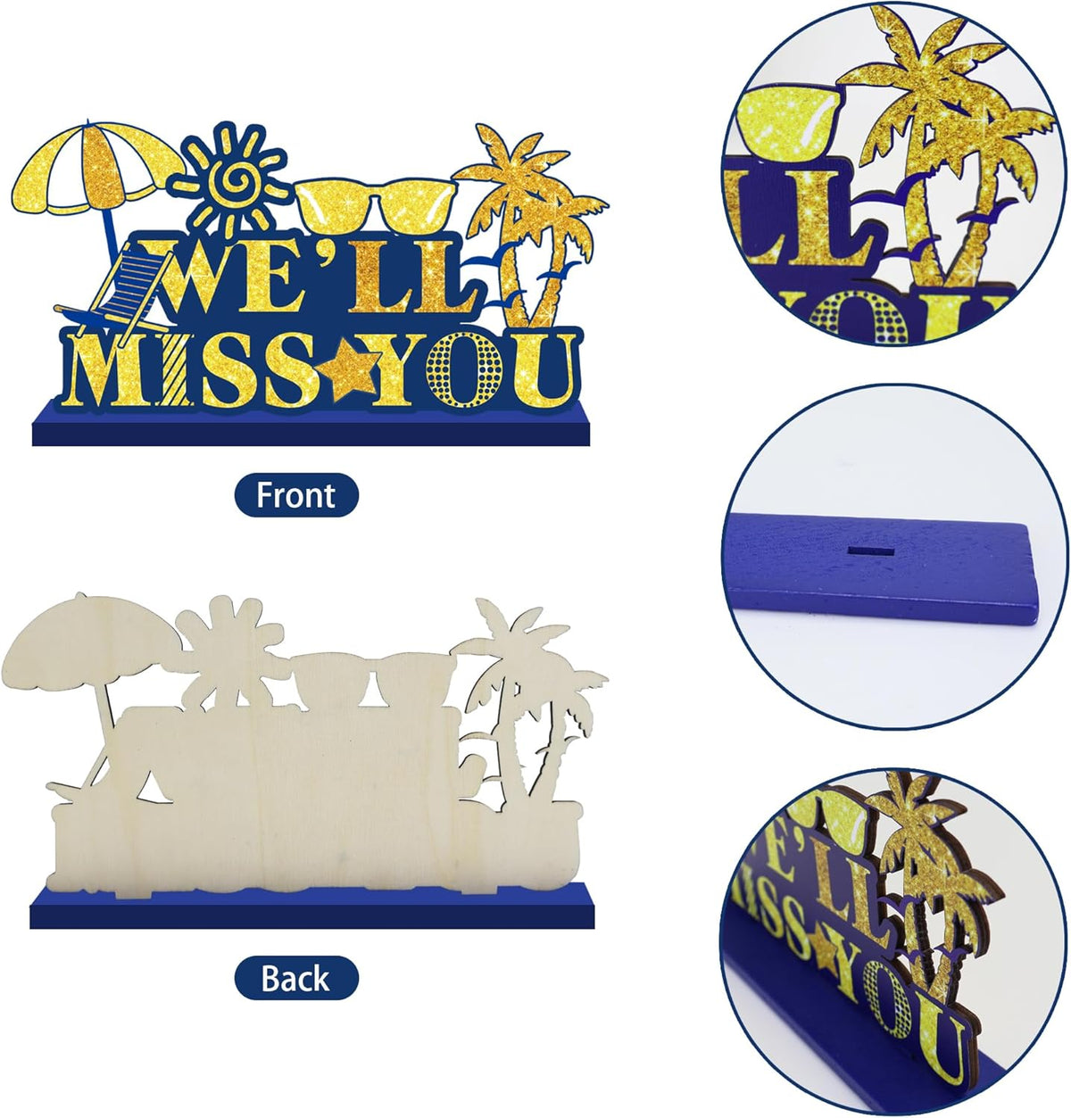 4Pcs Retirement Party Decorations Wooden Table Sign, Blue Gold Retirement Wooden Table Centerpieces Party Supplies, Retired Theme Farewell Sign, Retirements Gift We'll Miss You Decor (blue)
