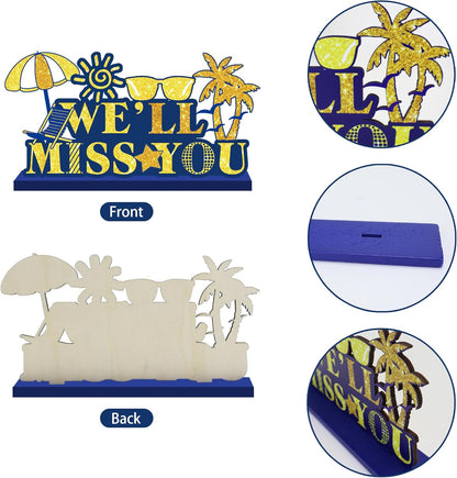 4Pcs Retirement Party Decorations Wooden Table Sign, Blue Gold Retirement Wooden Table Centerpieces Party Supplies, Retired Theme Farewell Sign, Retirements Gift We'll Miss You Decor (blue)