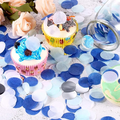 TecUnite White Blue Confetti Round Tissue Paper Table Confetti Dots for Wedding Birthday Party Decoration Arts Craft DIY Scrapbooking, 1.76 oz (2.5 cm)