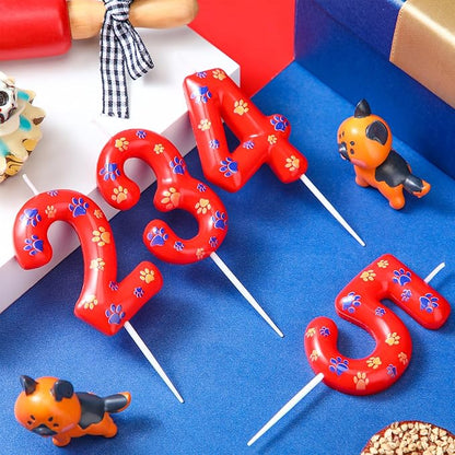 Conelist Number 2 Dog Paw Birthday Candles Dog Toppers Candles Blue Yellow and Red Numeral Birthday Cake Topper for 2 Year Old Boy Girl Paw Party Decoration Party Supplies