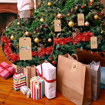 200 Pack Kraft Tags with String Attached,Large Marking Tags Paper Hanging Tags with Elastic Rope Attached,Writable Price Tags Blank Paper Gift Tags for All Occasions