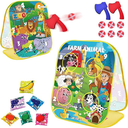 RaboSky 3-in-1 Farm Animals Bean Bags Toss Axes Throwing Sticky Balls Game for Kids 3 4 5 Toddlers Indoor Outdoor Sports Activities Toys Gifts for Boys Birthday Easter Christmas Stocking Stuffer