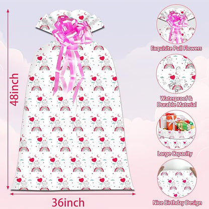 OILCUP 2 Pcs Large Gift Bags Jumbo Gift Bags for Giant Gift, 48"x 36" Oversized Plastic Storage Bags Cute Bags with 2 Pcs Pull Bows for Huge Birthday Presents Baby Shower Child's Gender Reveal Party