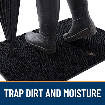 OLANLY Dog Door Mat for Muddy Paws 59x20, Absorbs Moisture and Dirt, Absorbent Non-Slip Washable Doormat, Quick Dry Chenille Mud Mat for Dogs, Entry Indoor Entryway Carpet for Inside Floor, Black