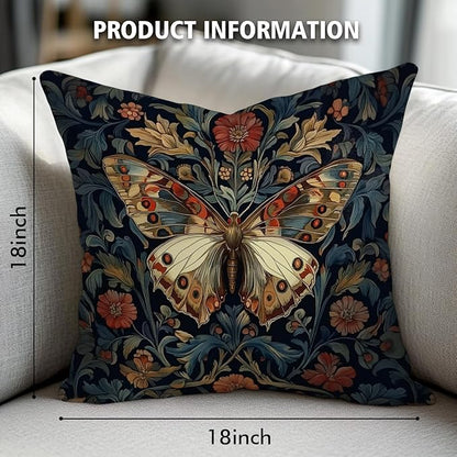 William Morris Abstract Vintage Floral Velvet Butterfly Design Throw Pillow Covers Home Decor, Retro Art Deco Pillowcase Cushion Cover for Bed Sofa Living Room, Square 18x18inch (Blue-Butterfly)