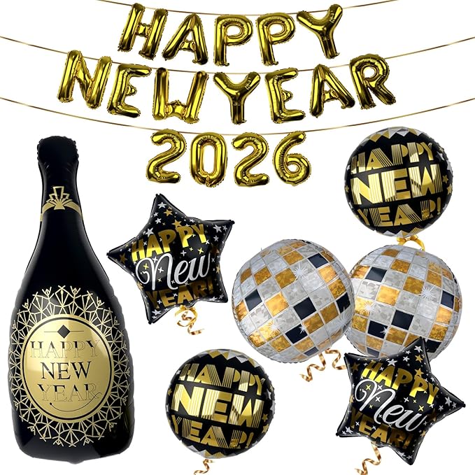 2026 Balloons, Giant 40in New Years Eve Balloon Kit for Happy New Year Decorations 2026, NYE Balloons, NYE Decorations, New Years Eve Party Supplies 2026