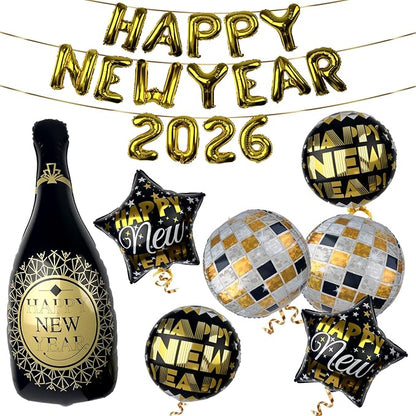 2026 Balloons, Giant 40in New Years Eve Balloon Kit for Happy New Year Decorations 2026, NYE Balloons, NYE Decorations, New Years Eve Party Supplies 2026