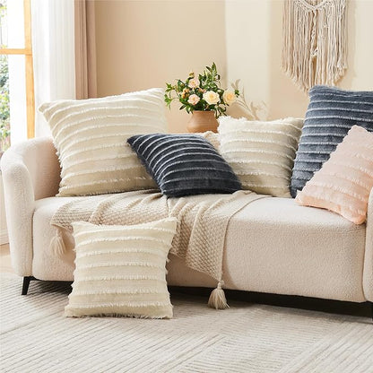 BEDELITE Velvet Pillow Covers 18x18 with Zipper, 2 Pack Super Soft Square Pillow Covers for Bedroom, Sofa, Luxury Cozy Fleece Pillowcases for All Seasons(18x18 Inches, Coral-Boho)