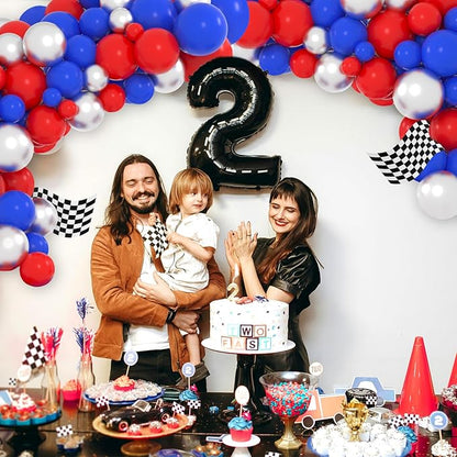 Red Blue Silver Balloon Garland Arch Kit - Red, Blue and Metallic Silver Balloons Patriotic Balloon for Birthday Wedding Anniversary 2025 Graduation Independence Day Party Decorations