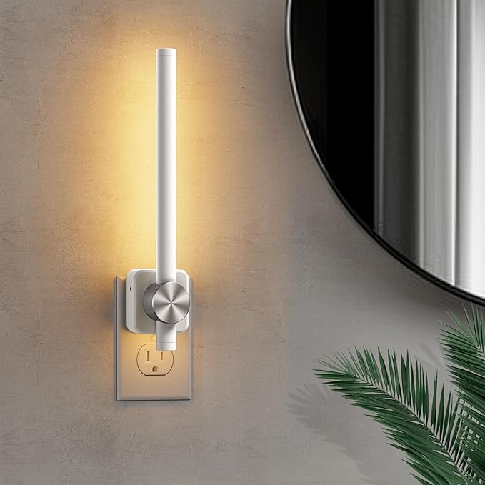 L LOHAS LED Night Light, Night Lights Plug into Wall, 0-200LM Bathroom Night Light, Dusk to Dawn Sensor 2W Dimmable Nightlights, Soft White 3000K, Modern Nightlight for Adults Mirror Restroom, 1 Pack