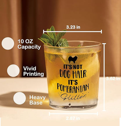 Nogrit Pomeranian Gifts Whiskey Glasses 10 oz, Dog Lovers Gifts, Funny It's Not Dog Hair It's Pomeranian Glitter Old Fashioned Rocks Glasses for Drinking Cocktail Scotch Vodka Tequila Rum