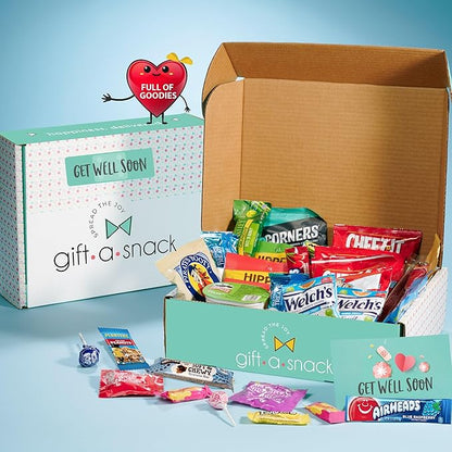 Gift A Snack - Get Well Soon Snack Box Variety Pack Care Package + Greeting Card (60 Count) Feel Better Sweet Treats Gift Basket, Candies Chips Crackers Bars - Cravy Food Assortments & Variety Gifts