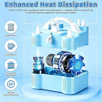 4-in-1 Electric Balloon Pump for All Balloons,Portable Dual Nozzle 600W Air Pump for Balloons,High Power Balloon Blower for Latex Foil 260q Mylar Balloon,Inflation Pool Float and Sports Balls