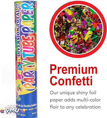 PMU Cannons Party Poppers - Confetti Blaster for Drive-by Birthdays-Celebrations, Graduation, Wedding, Christmas, New Year’s Eve - Party Poppers Confetti Shooters - 12 inch, Pkg/3